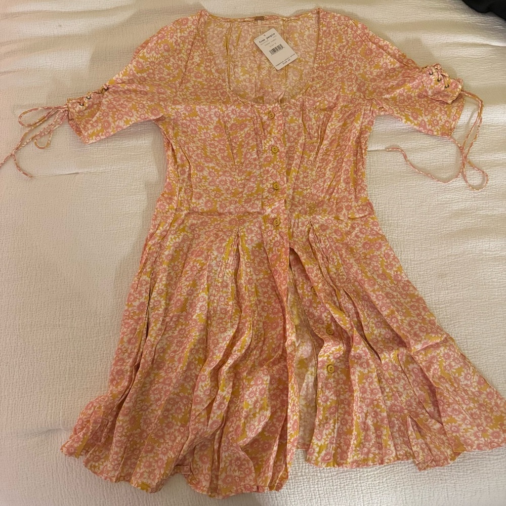 FREE PEOPLE Women's Dress Femme Combo Button Up Scoop-Neck